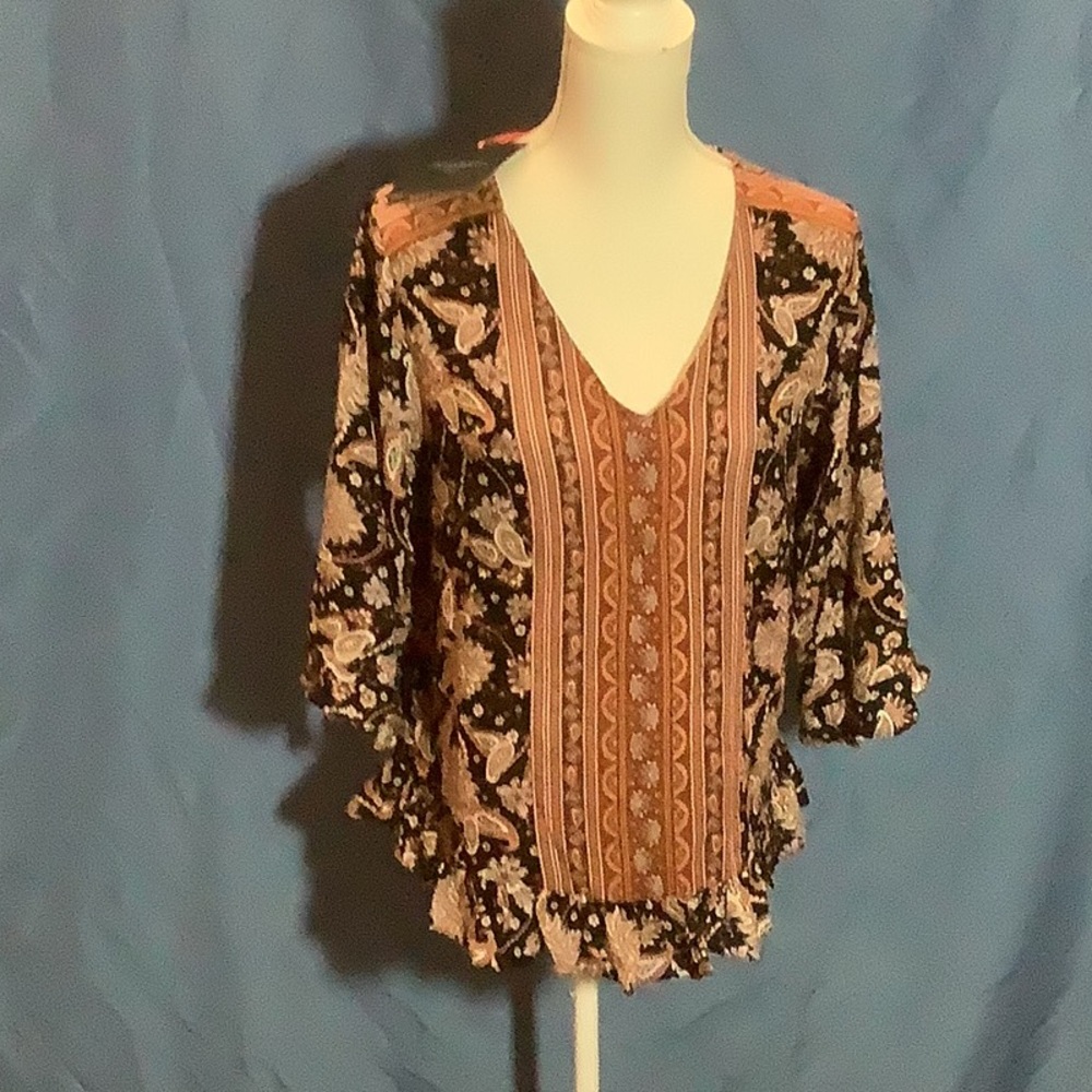 Cynthia Rowley Brown and Black Paisley Top